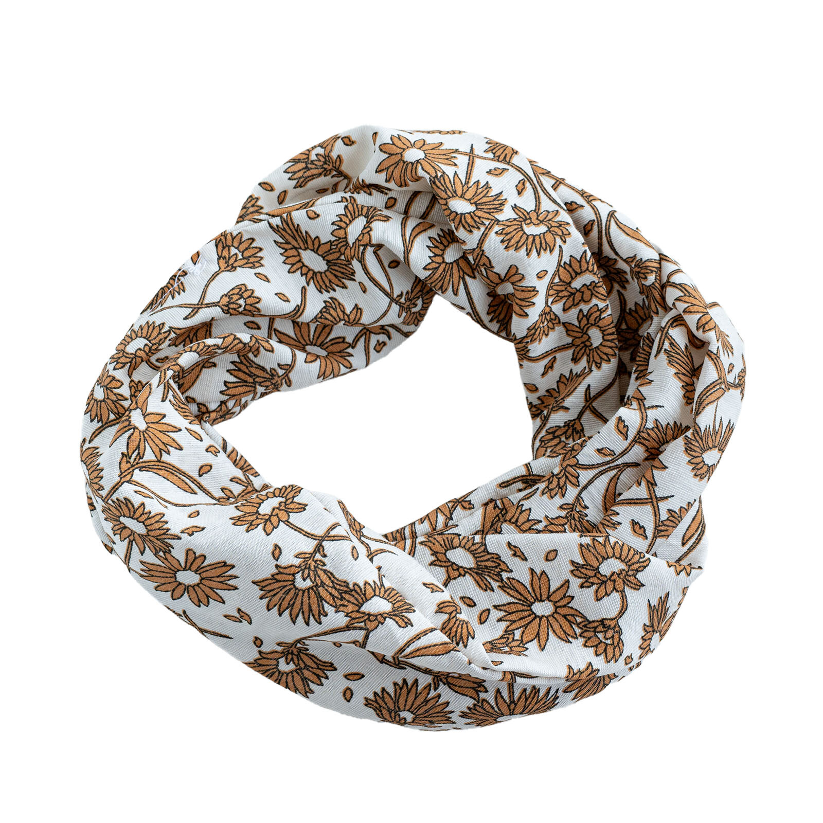 witte haarband met oker bloemenprint en ijzerdraad