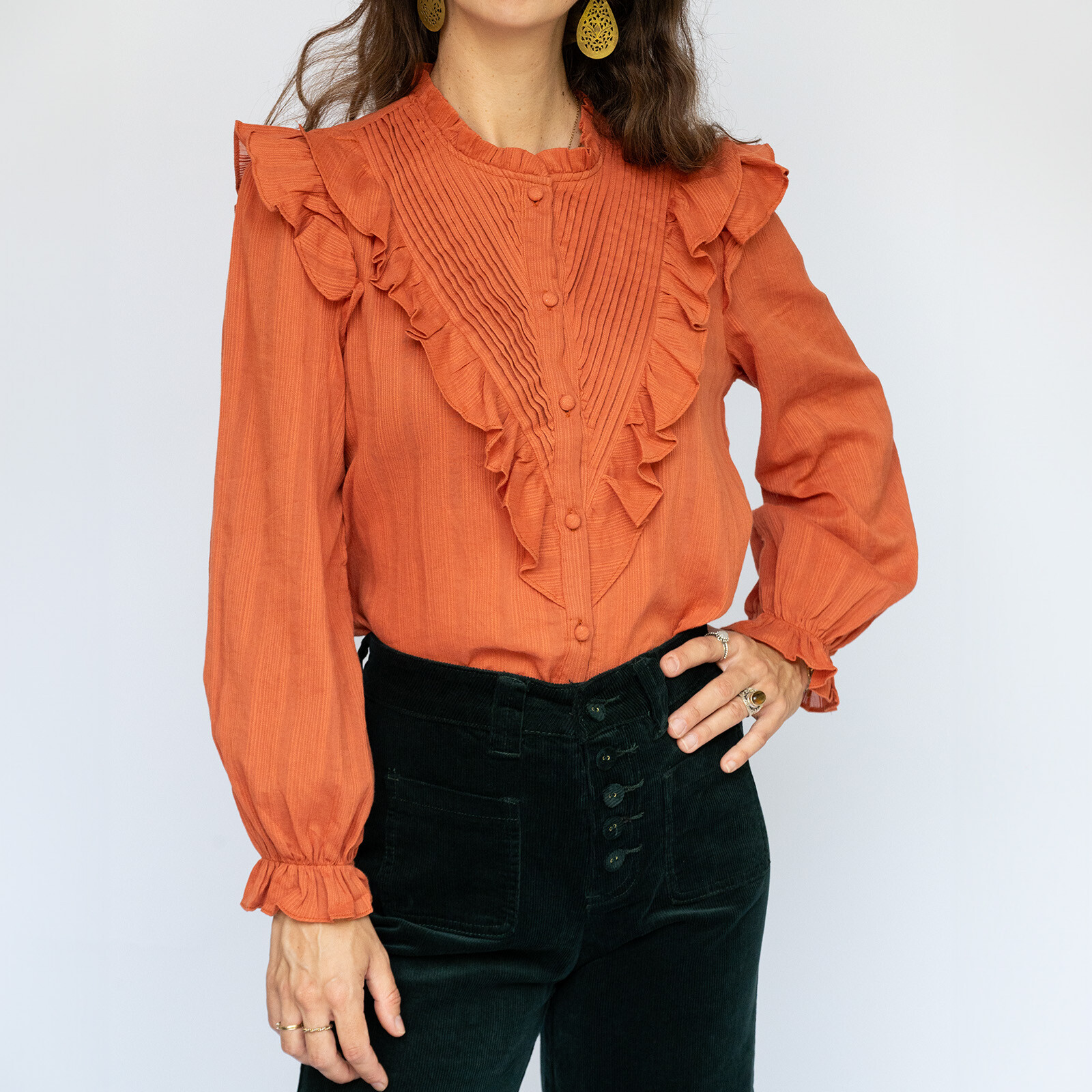 oranje blouse ruches