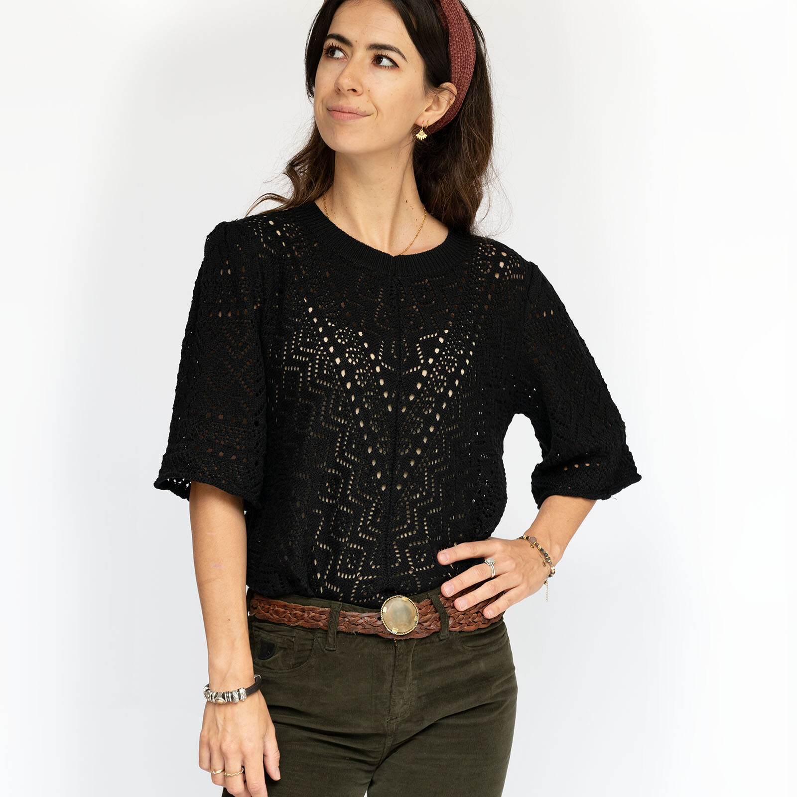 zwarte opengewerkte trui katoen najaar