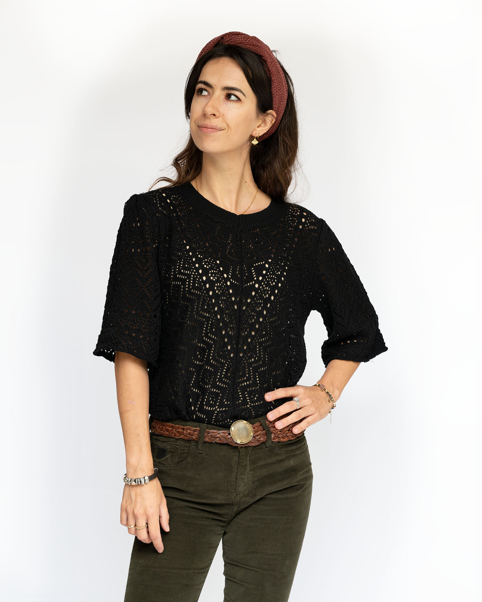 zwarte opengewerkte trui katoen najaar