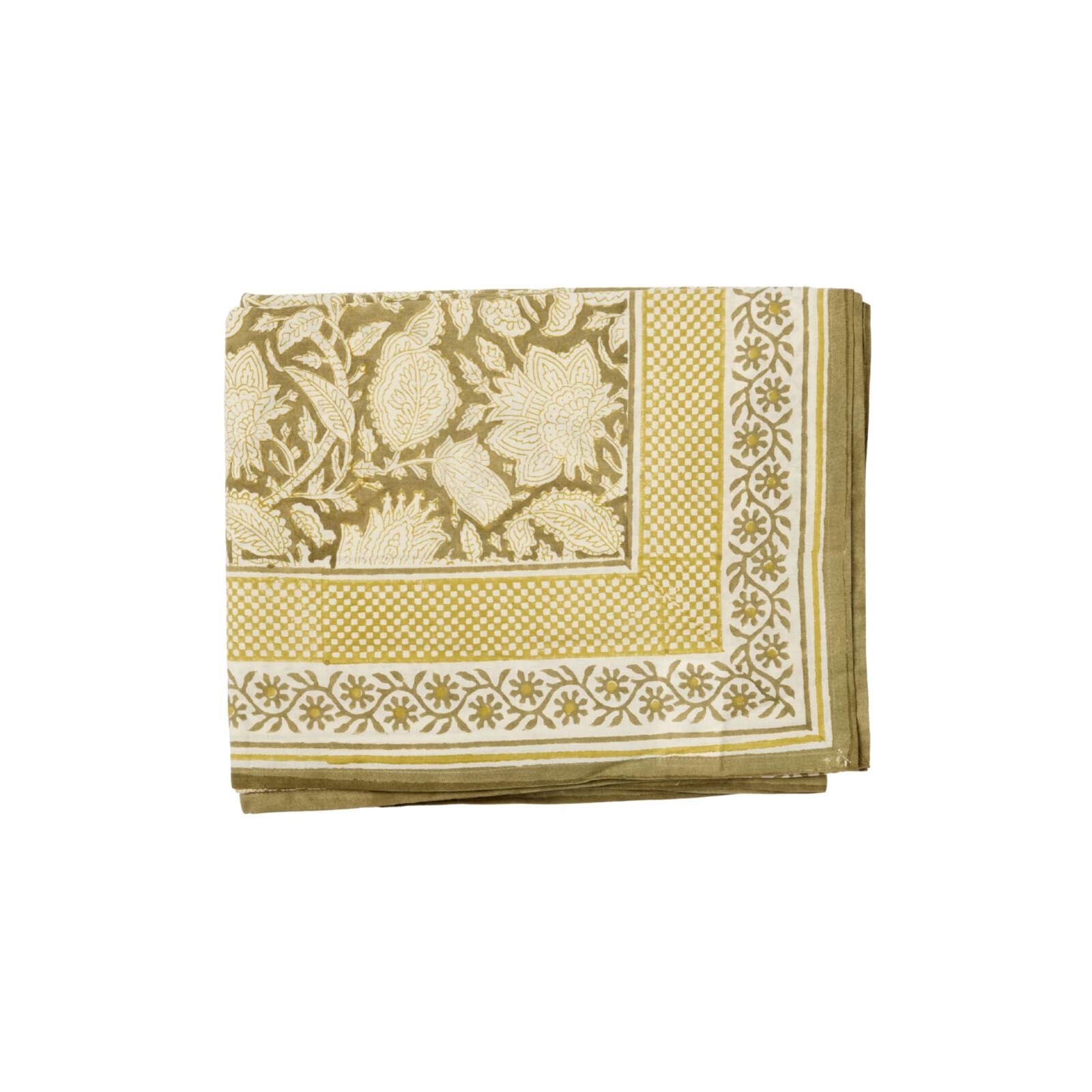 olijfgroen blockprint tafelkleed