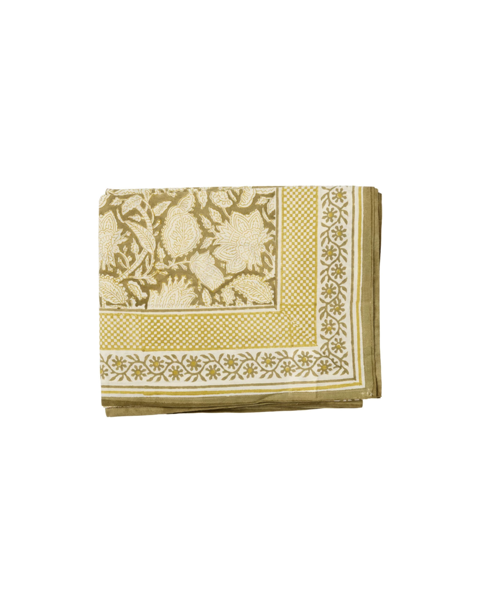 olijfgroen blockprint tafelkleed