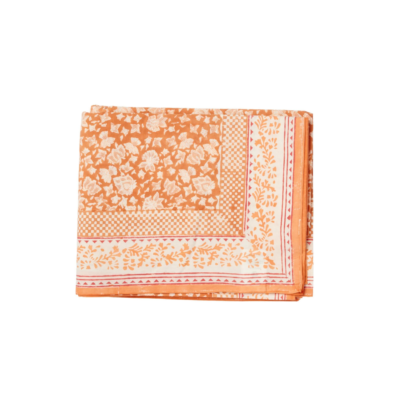 oranje blockprint tafelkleed