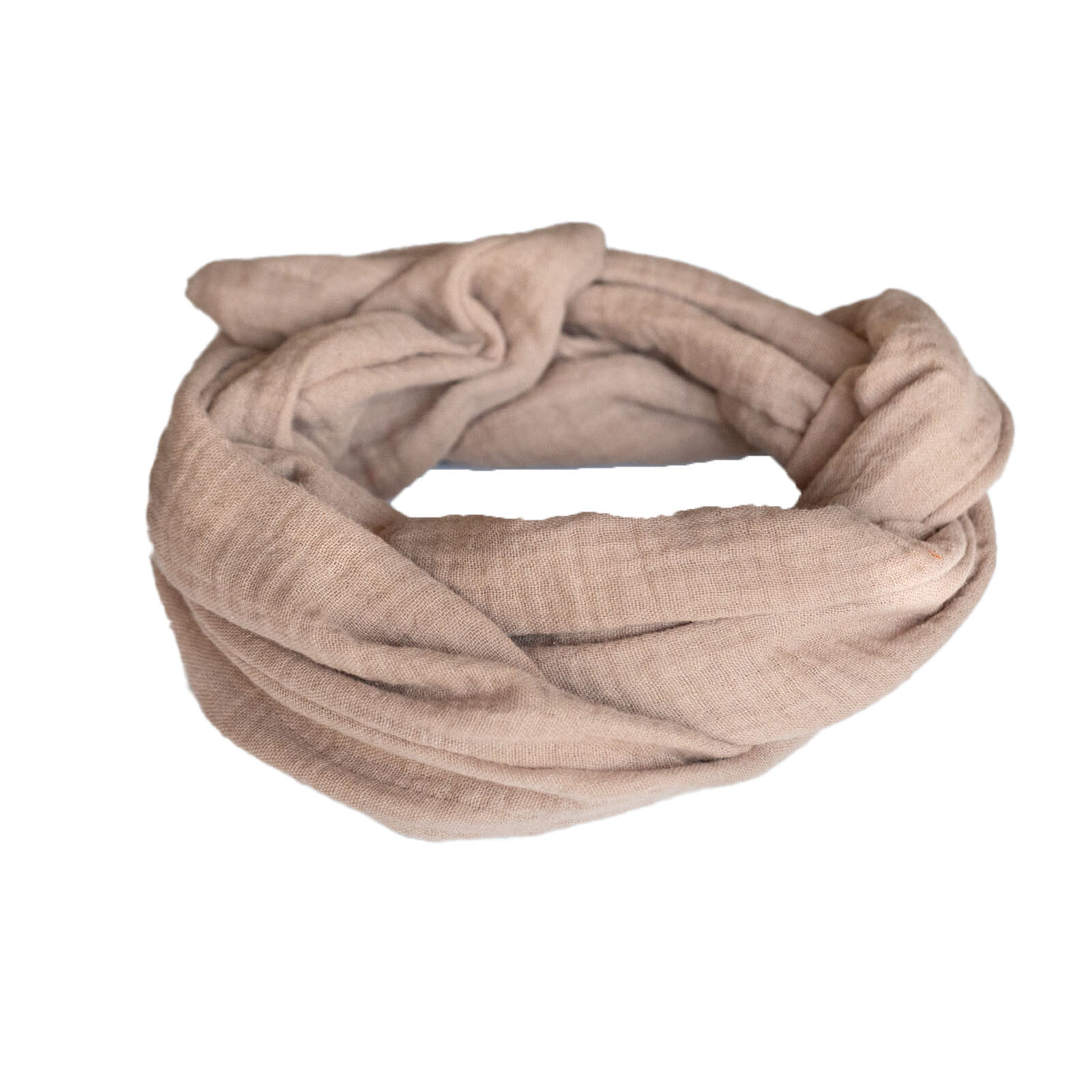 Handgemaakte boho haarband ‘Ayla’ taupe – strikvorm