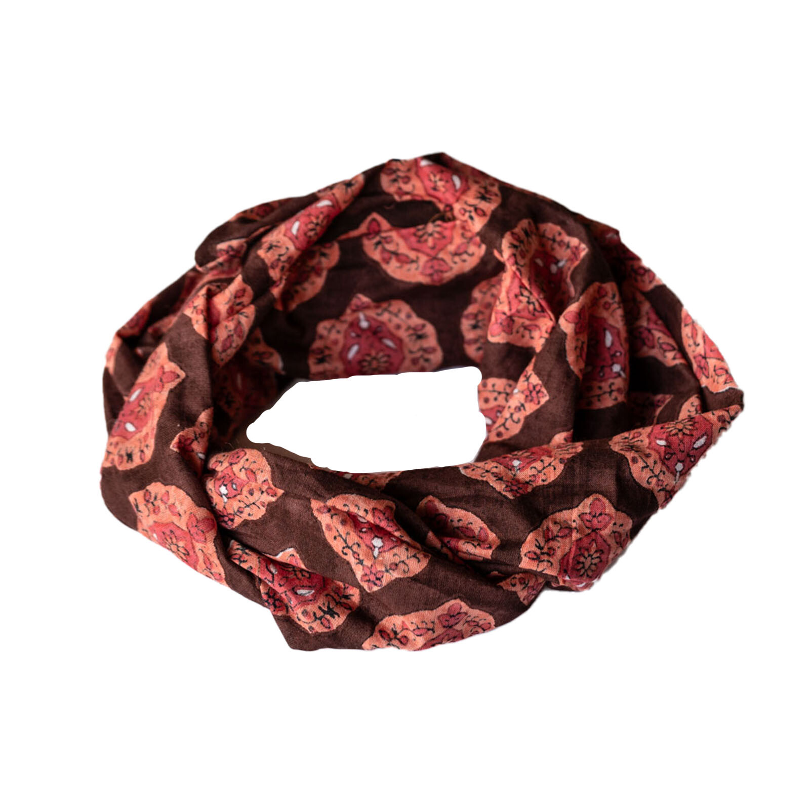 Boho blockprint haarband ‘Sanya’ donkerbruin – voorkant