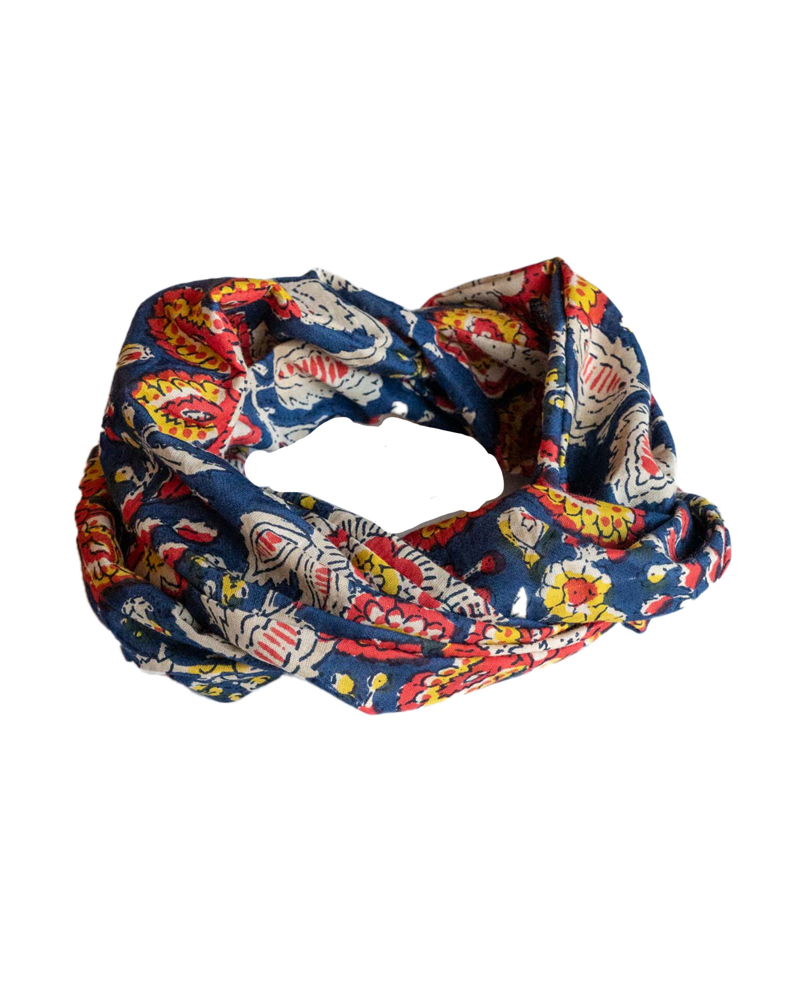 Boho blockprint haarband ‘Varja’ blauw rood geel crème – voorkant
