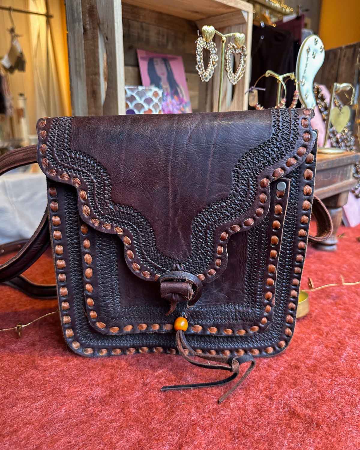 Donkerbruin leren handtasje Savana – voorkant