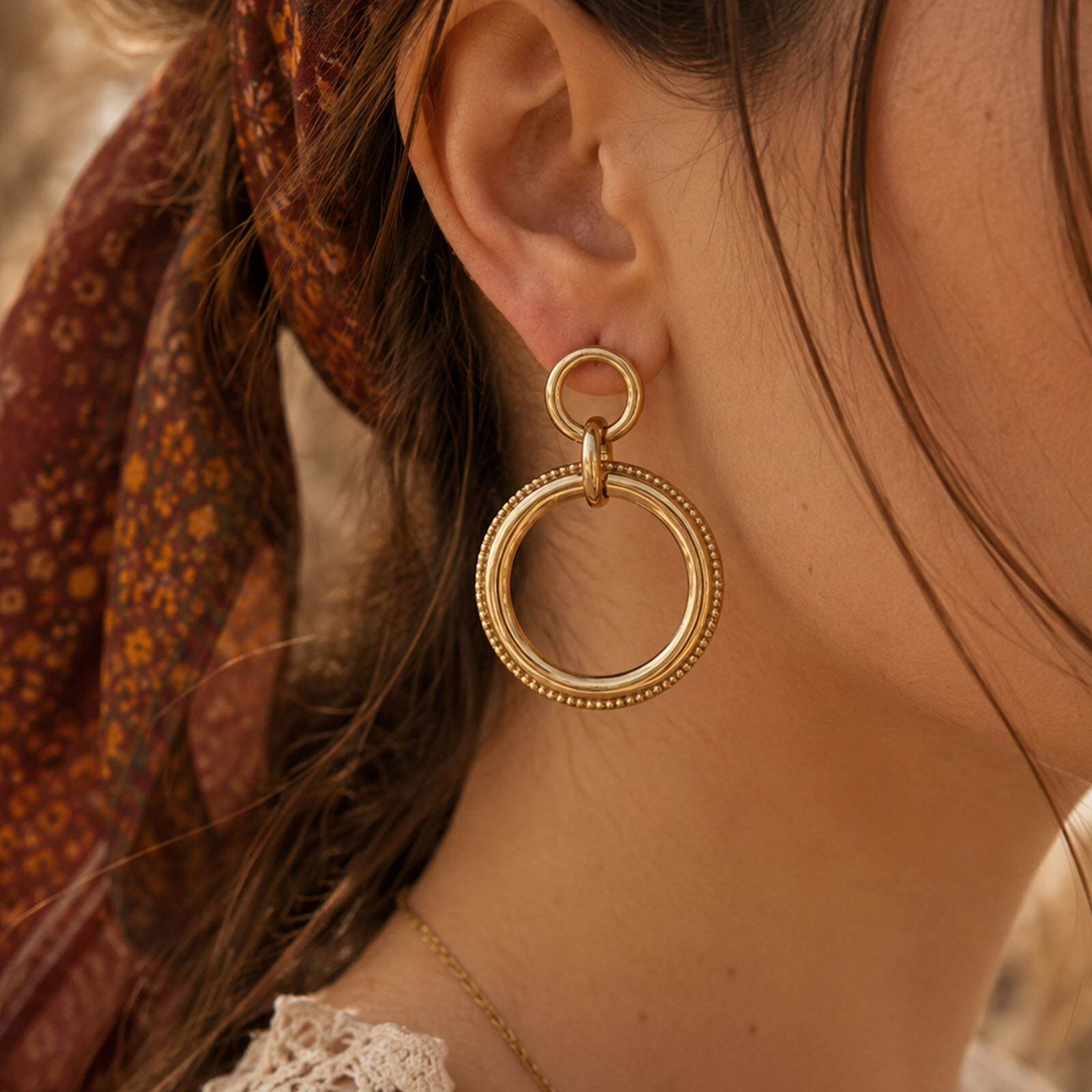 boho oorbellen dubbele ringen goudkleurig